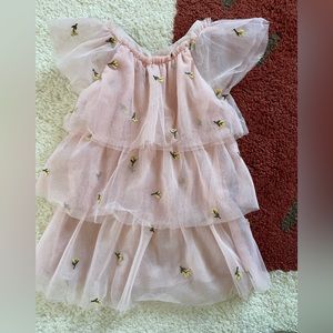 Zara toddler pink tiered organza dress w/ embroidered flowers size 2-3